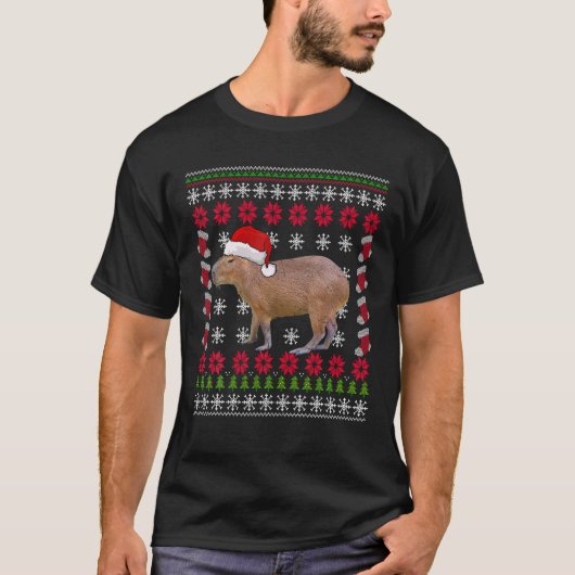 カピバラ動物愛好家クリスマスサンタハット醜いカピバラ Tシャツ (正面)