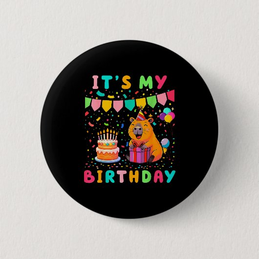 カピバラ好き女子の誕生日パーティー用 その誕生日は私のもの パ 缶バッジ (正面)