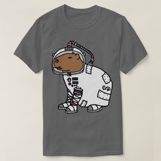 カピバラ宇宙飛行士おもしろい動物宇宙 Tシャツ (デザイン正面)
