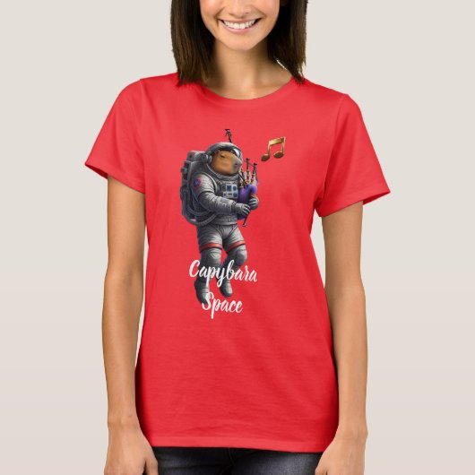 カピバラ宇宙飛行士 バグパイプを演奏する 宇宙Tシャツ Tシャツ (正面)