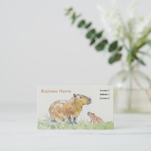 カピバラ水彩画絵画色の名刺 名刺 (スタンド正面)