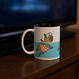 カピバラ水泳マグカップ | かわいい水泳テーマのコーヒー ツートーンマグカップ