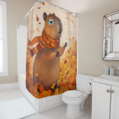 カピバラ秋のカーテン | 居心地の良い秋をテーマにした シャワーカーテン (インサイチュ)