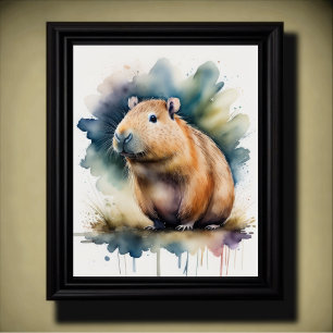カピバラ絵画の水彩画5:4 ポスター