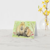 カピバラ親子カード カード (黄色い花)