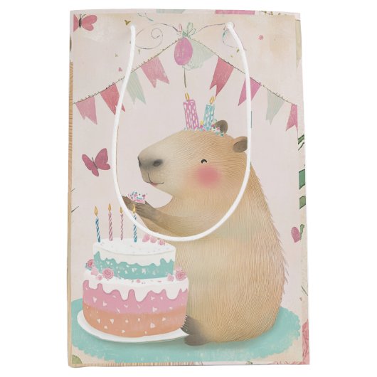 カピバラ誕生日バッシュパーティーデコーミディアム抱き枕 ミディアムペーパーバッグ (正面)