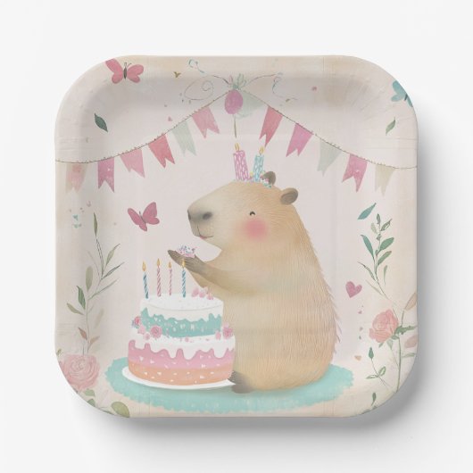 カピバラ誕生日バッシュパーティーデコール紙プレート ペーパープレート (正面)