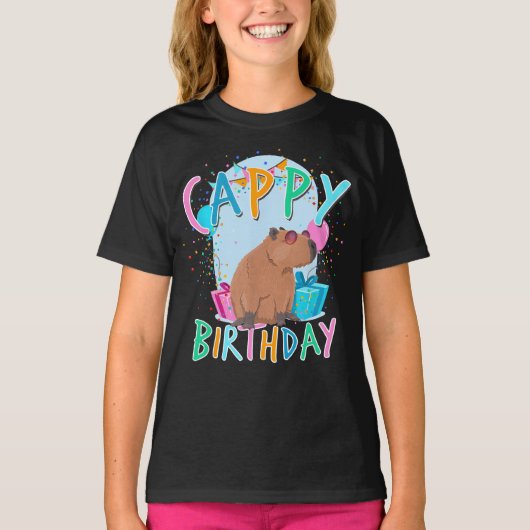 カピバラ誕生日パーティカピバラ女の子と男の子 Tシャツ (正面)