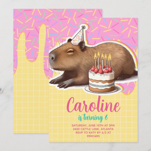 カピバラ誕生日 招待状 (正面/裏面)