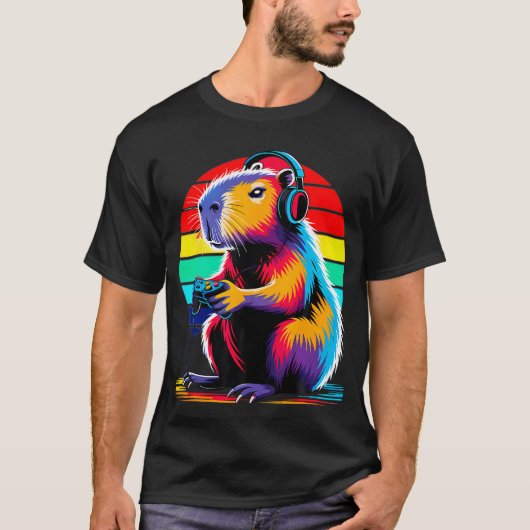 カピバラ面白いカピバラげっ歯類ビデオゲーム好き Tシャツ (正面)