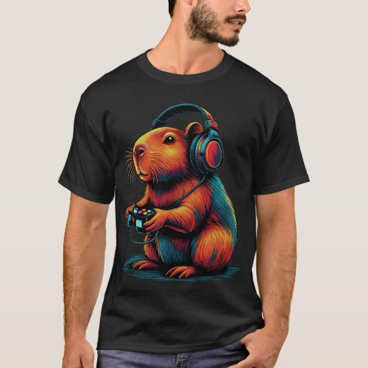 カピバラ面白いビデオゲームカピバラ Tシャツ (正面)