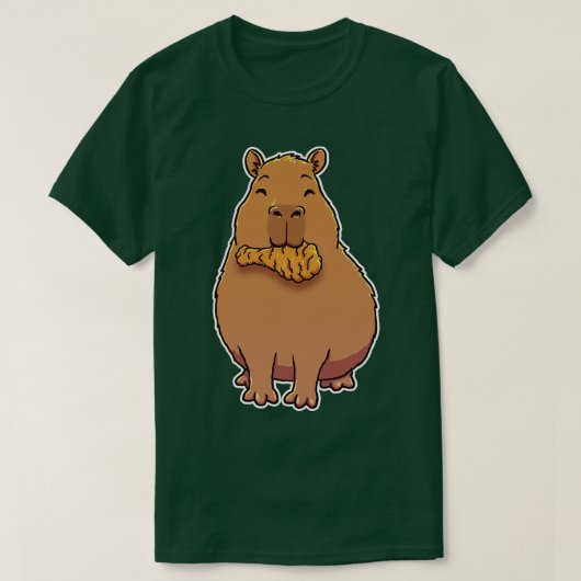 カピバラ食べ物のフライドチキン Tシャツ (デザイン正面)