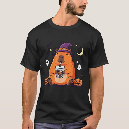 カピバラ飲むバブルティーハロウィーン不気味海 Tシャツ (正面)