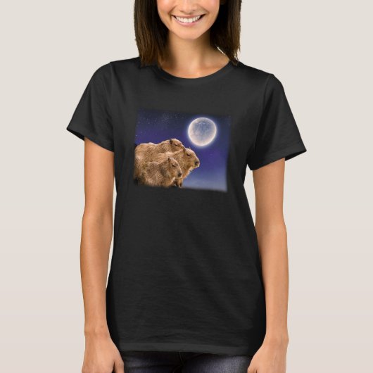 カピバラ齧歯類三カピバラ月動物 Tシャツ (正面)