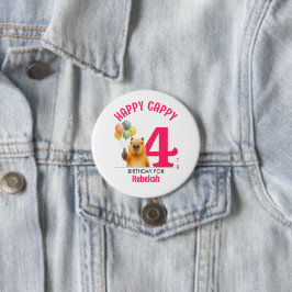 カピバラ4歳の誕生日おめでとう ピンクのカスタムデザイン 缶バッジ