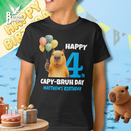 カピバラ4歳の誕生日をお祝いするカスタムデザインのカピバラ キャップ Tシャツ