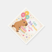 カピバラ かわいい 女の子 Capy 3歳 誕生日 ピンク ケーキ  スタンダードカクテルナプキン (角)