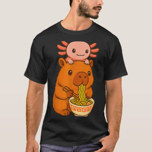 カピバラ アニメ ラーメン アホロートル おもしろ グラフィック かわいい Tシャツ