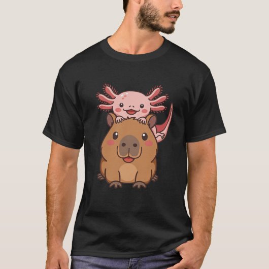 カピバラ+ウーパールーパー+かわいい+動物好き+動物園の日 Tシャツ (正面)
