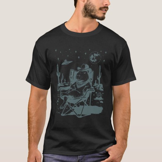 カピバラ カウボーイ おもしろ ミーム UFO ウエスタン Tシャツ (正面)