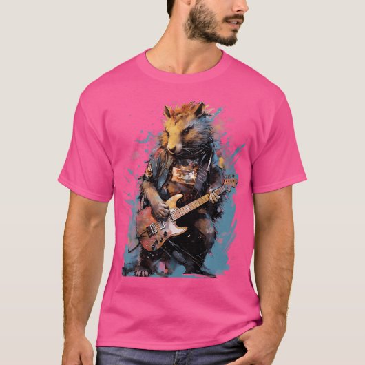 カピバラ ギタリスト ロックギター Tシャツ (正面)