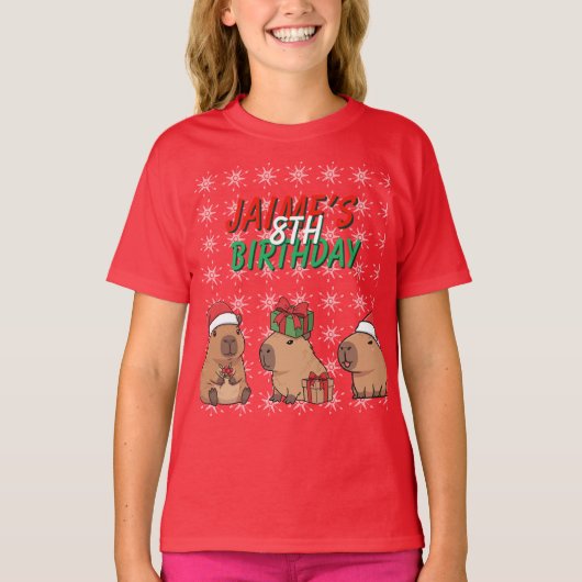 カピバラ クリスマス 冬の休日 誕生日 Tシャツ (正面)