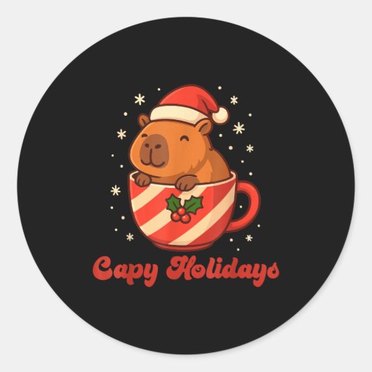 カピバラ クリスマスTシャツ, 面白いカピバラの休日 ラウンドシール (正面)