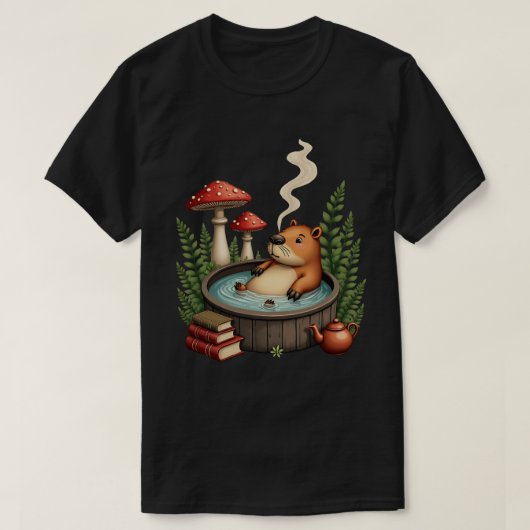 カピバラ コテージコア 温泉 詩趣 Tシャツ (デザイン正面)