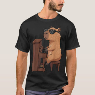 カピバラ ピアノ演奏 ミュージシャン かわいい女の子 Tシャツ