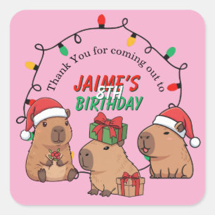 カピバラ ピンク クリスマス 冬の休日 誕生日 スクエアシール