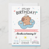 カピバラ プールパーティー 誕生日招待状 招待状 (正面)