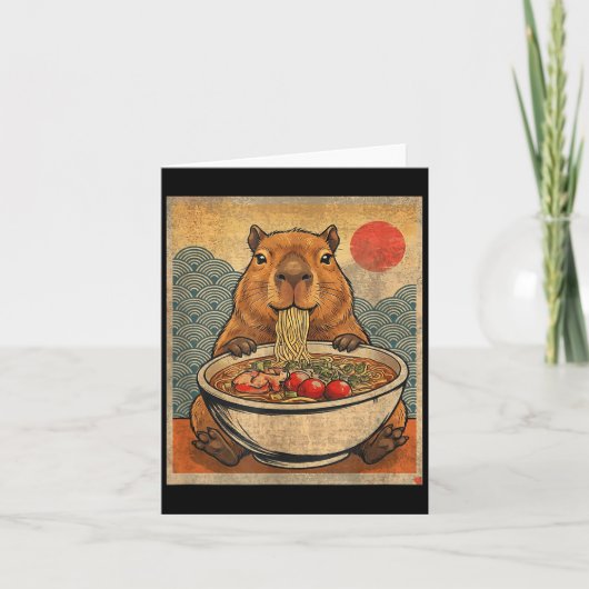 カピバラ ラーメン かわいい 日本のおもしろグラフィック アニメ カード (正面)