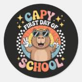 カピバラ 新学期 はじめての登校日 おめでとう ラウンドシール (正面)