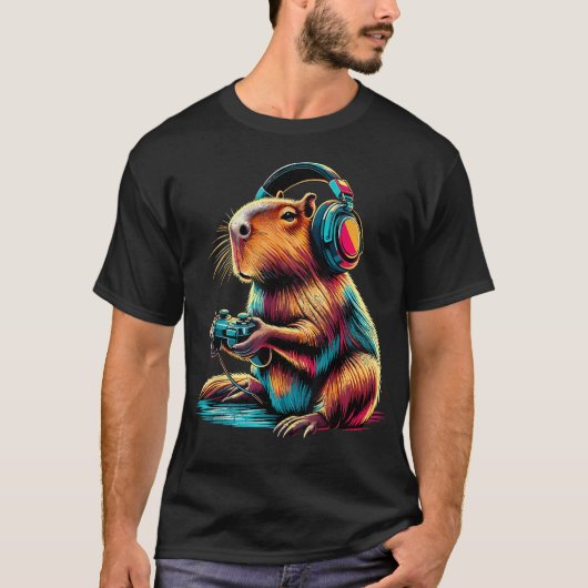 カピバラ 楽しい ビデオ ゲーム Tシャツ (正面)
