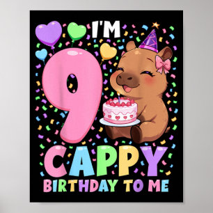 カピバラ 誕生日 シャツ 9 かわいい 女の子 カピバラ 9歳 ポスター
