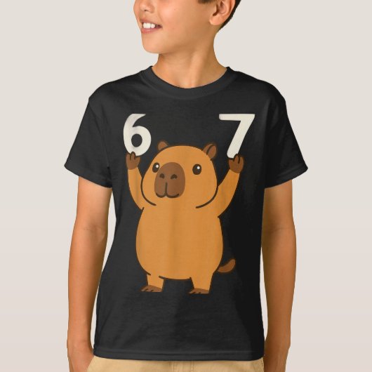 カピバラ 67 おもしろ ミーム シックス セブン Tシャツ (正面)