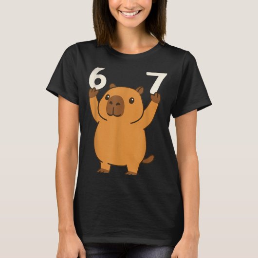 カピバラ 67 面白い メーム シックス セブン Tシャツ (正面)