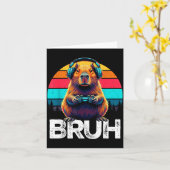 カピバラ Bruh おもしろ ゲーマー レトロ カピバラ ゲーミング  カード (黄色い花)