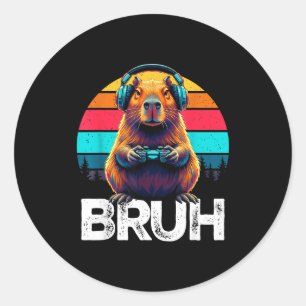 カピバラ Bruh 面白い ゲーマー レトロ カピバラ ゲーム ラウンドシール