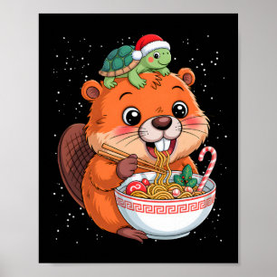 カピラとカメのCkpackラーメンかわいいクリスマスカピラ ポスター