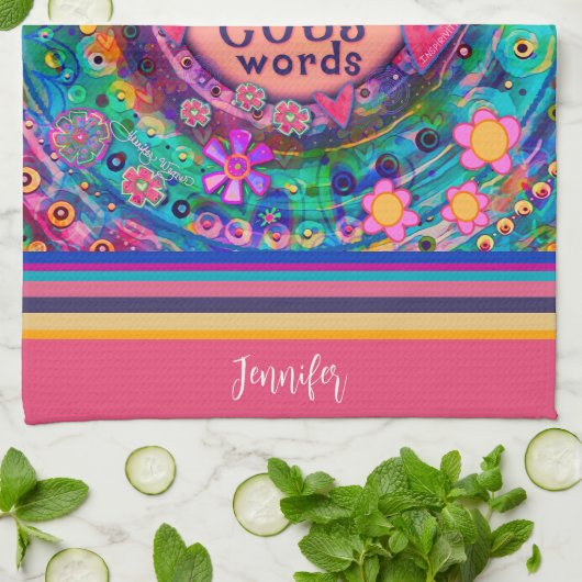 カフおもしろいェインChaos Cuss単語フローラストライプ名 キッチンタオル (折り畳み)