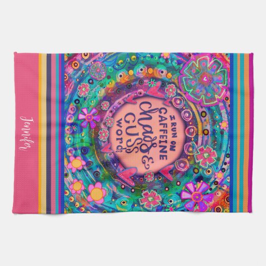 カフおもしろいェインChaos Cuss単語フローラストライプ名 キッチンタオル (横)