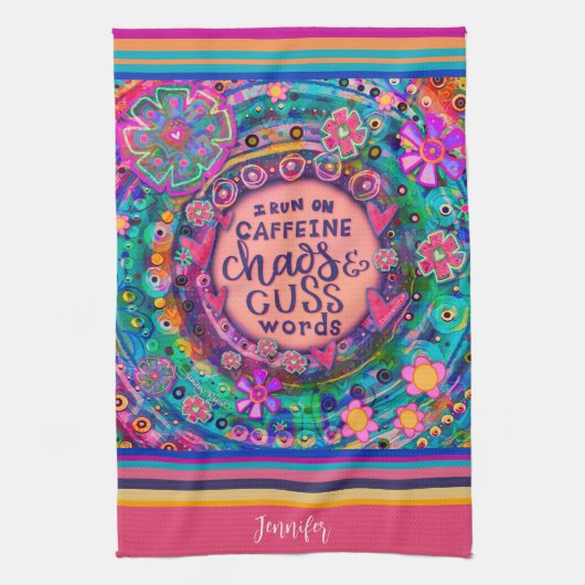 カフおもしろいェインChaos Cuss単語フローラストライプ名 キッチンタオル (縦)