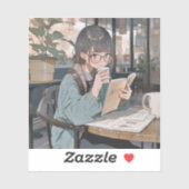 カフェで勉強するJKシール|寿司娘 GenerativeAI シール (シート)