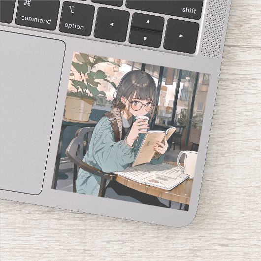 カフェで勉強するJKシール|寿司娘 GenerativeAI シール (詳細)