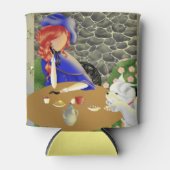 カフェで日没を楽しむ女性と犬 缶クーラー (正面)