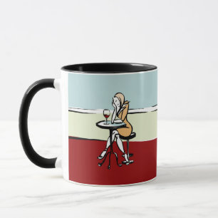 カフェで赤ワインを楽しむ少女 マグカップ