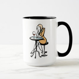 カフェで赤ワインを楽しむ少女 マグカップ