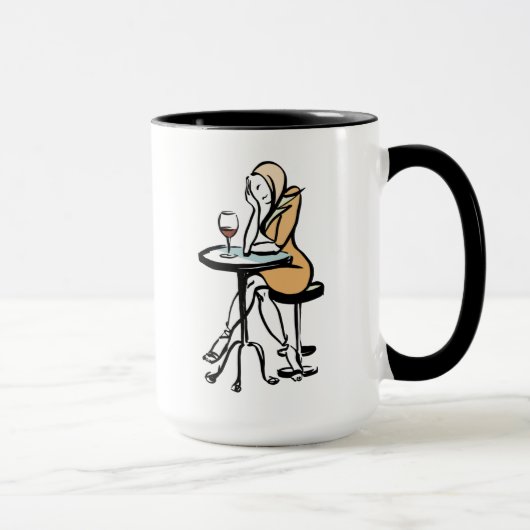 カフェで赤ワインを楽しむ少女 マグカップ (右)