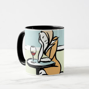カフェで赤ワインを楽しむ少女 マグカップ